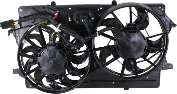 Radiator Fan Shroud Assembly for Ford Focus 2000-2002, SOHC 2.0L, with Factory Air Conditioning, Includes Resistor, Replacement