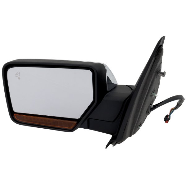 Power Mirror for Ford Expedition 2015-2017, Left (Driver), Non-Towing, Power Folding, Heated, Chrome, with Blind Spot Detection in Glass, In-housing Signal Light, and Memory, without Auto Dimming, Replacement