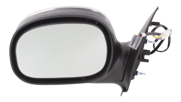 Mirror Left (Driver) for Ford F-150 1997-2002, F-250 1997-1999, Non-Towing, Power, Manual Folding, Non-Heated, Chrome, Contour Style, without Signal Light, Regular/SuperCab, To February 12, 2002, Replacement