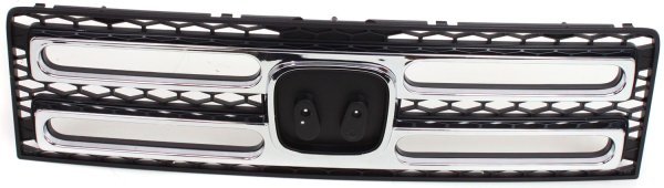 Grille for Honda Ridgeline 2006-2008, Painted Black Shell and Insert with Chrome Molding, Replacement
