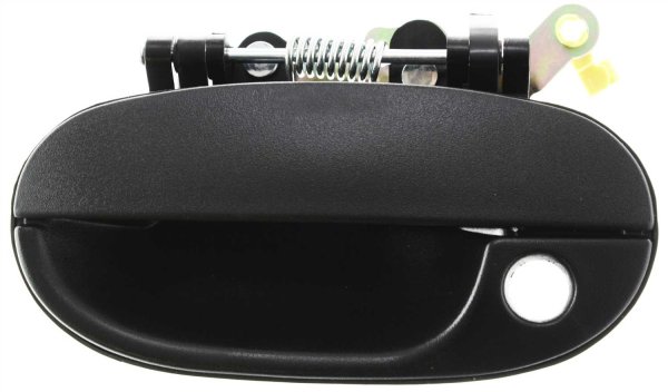 Exterior Front Door Handle Assembly for Hyundai Accent 1995-1998, Left (Driver), Plastic, Textured Black, with Keyhole, Replacement