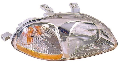 Right (Passenger) Headlight Assembly for 1996 - 1998 Honda Civic, Front Replacement Housing / Lens / Cover, Includes Side Marker Light, without Bulbs or Sockets, Composite;  33101S01305, Replacement