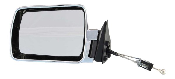 Manual Remote Left (Driver) Mirror for Jeep Cherokee 1984-1996, Non-Folding, Non-Heated, Chrome, without Auto Dimming, Blind Spot Detection, Memory, and Signal Light, Replacement