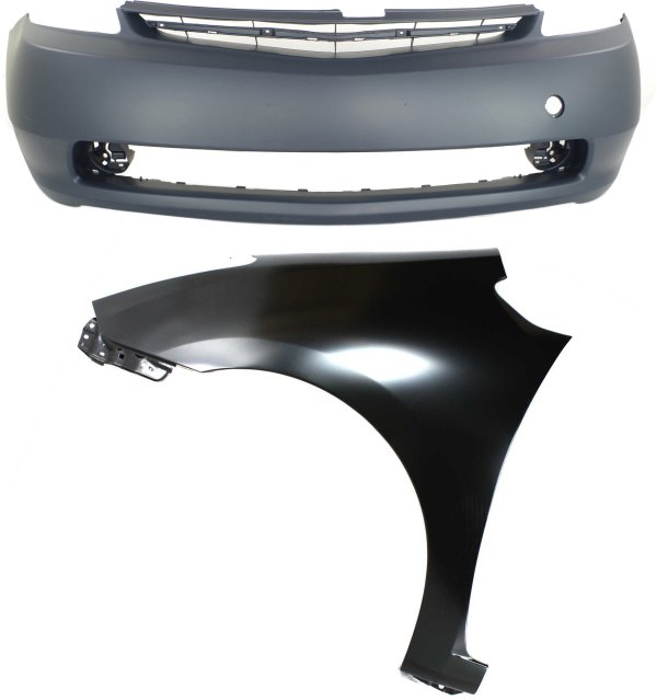 Front Bumper Cover Assembly for 2006 Toyota Prius 4, 2-Piece Kit, Primed (Ready to Paint) with Fender Replacement