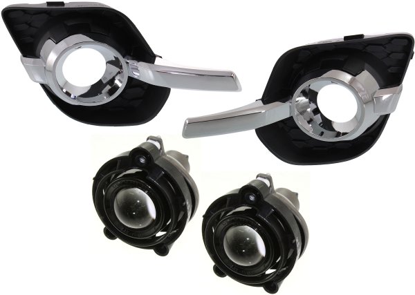 Fog Light Assembly for Buick Equinox 2010-2015, Right (Passenger) and Left (Driver), 4-Piece Kit, Halogen, Includes Fog Light Trim, Replacement