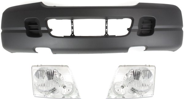 Front Bumper Cover for Ford Explorer 2003-2004, 3-Piece Kit, Textured, with Headlights, Replacement