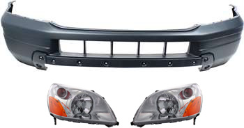 Front Bumper Cover Kit for 2003-2005 Honda Pilot, 3-Piece Set with Headlights, Replacement
