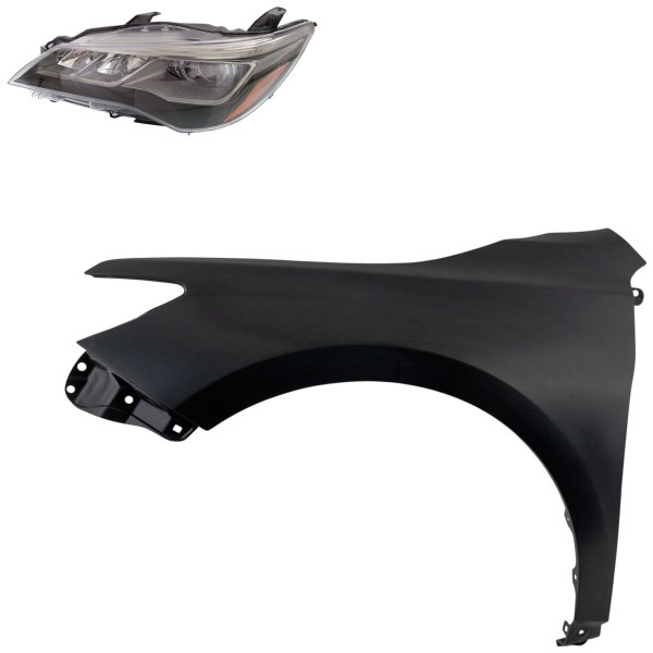 Headlight Assembly Kit for 2015-2017 Toyota Camry, Left (Driver) Side LED, Includes 2-Piece Fender, Replacement