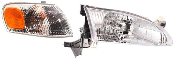 Headlight Assembly for 1998-2000 Toyota Corolla, Right (Passenger) Side, Halogen, 2-Piece Kit with Corner Light, Replacement