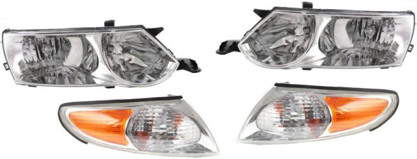 Headlight Assembly for 2002-2003 Toyota Solara, Right (Passenger) and Left (Driver), Halogen, 4-Piece kit, Includes Corner Lights, Replacement