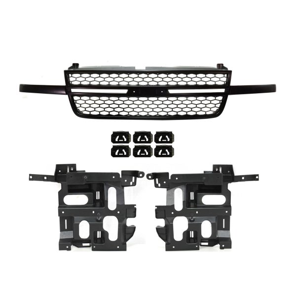 3-Piece Grille Kit for 2003-2007 Chevrolet Silverado with Headlight Brackets, Replacement