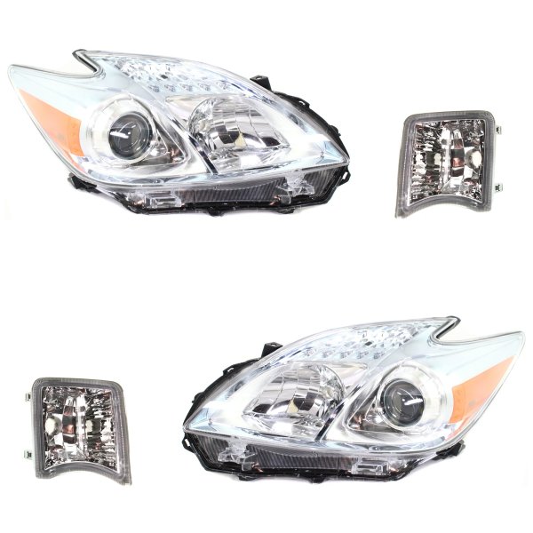 Headlight Kit for 2010-2011 Toyota Prius with Right (Passenger) and Left (Driver) Lens and Housing, Halogen, 4-Piece, Featuring Turn Signal Lights, Replacement