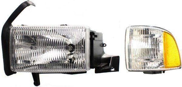 Headlight Assembly for Dodge Full Size Pickup 1994-2002, Left (Driver) Side, Halogen, 2-Piece Kit with Corner Light, Replacement