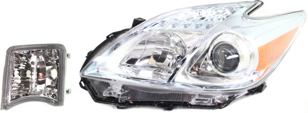 Headlight Kit for 2010-2011 Toyota Prius, Left (Driver) Side, Halogen, Includes Lens and Housing, 2-Piece Set with Turn Signal Light, Replacement