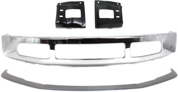 Front Bumper for Ford F-250/F-350 Super Duty 2008-2010, Chrome, 4-Piece Kit with Bumper Bracket and Bumper Trim, Replacement