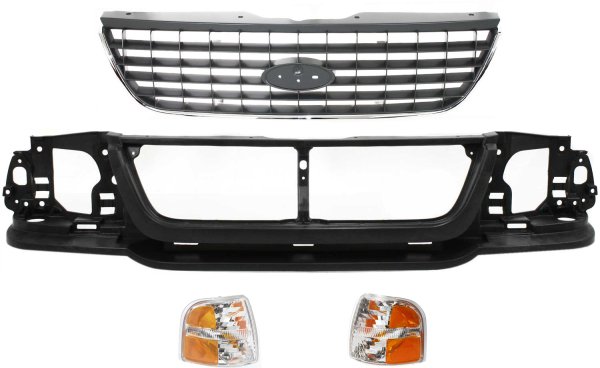 4-Piece Kit Header Panel for Ford Explorer 2002-2004, Complete Set with Corner Lights and Grille, Replacement