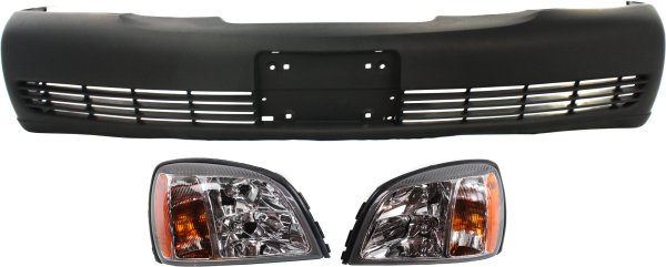 Headlight Assembly Kit for 2003-2003 Cadillac Deville, Right (Passenger) and Left (Driver), Halogen, 3-Piece Set, Includes Bumper Cover, Replacement