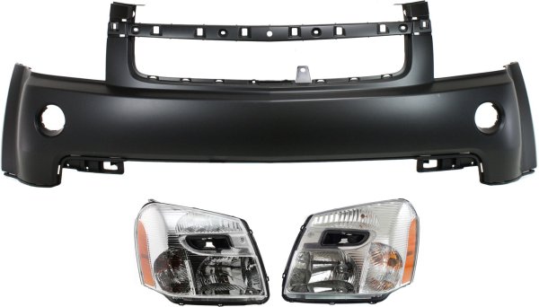 Headlight Assembly for 2007-2009 Chevrolet Equinox, Right (Passenger) and Left (Driver), 3-Piece Halogen Kit with Bumper Cover, Replacement