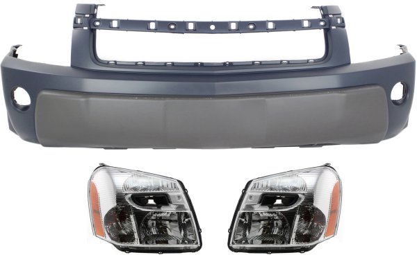 Headlight Assembly for 2005-2006 Chevrolet Equinox, Right (Passenger) and Left (Driver), Halogen, 3-Piece Kit with Bumper Cover, Replacement