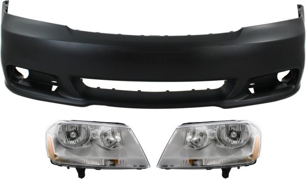 Front Bumper Cover for 2011-2014 Dodge Avenger, 3-Piece Kit with Headlights, Replacement