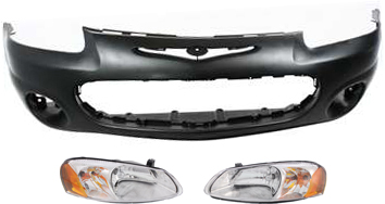 Front Bumper Cover for 2001-2003 Chrysler Sebring, 3-Piece Kit with Headlights Replacement