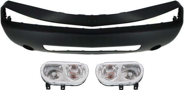 Front Bumper Cover for Dodge Challenger 2008-2010, 3-Piece Kit with Headlights, Replacement