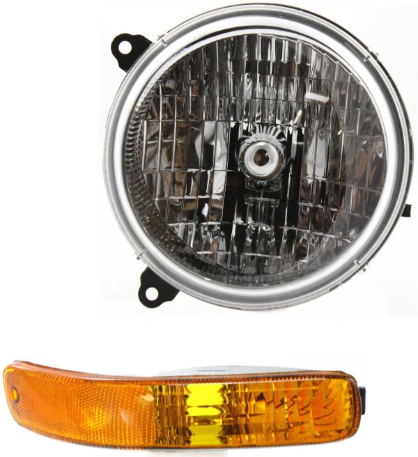 Headlight Assembly for JEEP LIBERTY 2003-2004, Left (Driver), Halogen, 2-Piece Kit with Parking Light, Replacement
