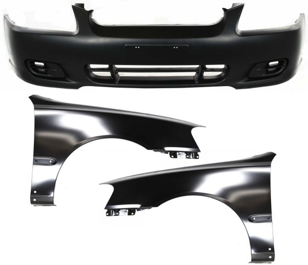 Front Bumper Cover Replacement Kit for 2000-2002 Hyundai Accent, Includes 3-Piece Fender 