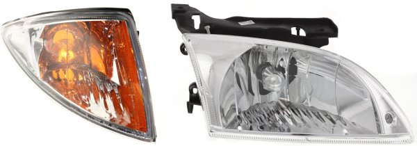 Headlight Assembly Kit for 2000-2002 Chevrolet Cavalier, Right (Passenger) Halogen, 2-Piece with Corner Light, Replacement