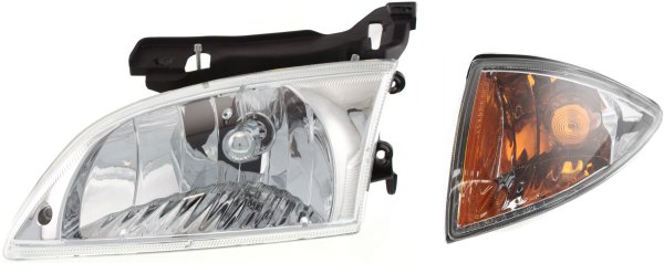 Headlight Assembly for Chevrolet Cavalier 2000-2002, Left (Driver), Halogen, 2-Piece Kit with Corner Light, Replacement