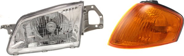 Headlight Assembly for Mazda Protege 1999-2000, Left (Driver) Side, Halogen, 2-Piece Kit with Corner Light, Replacement