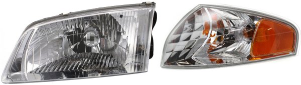 Headlight Assembly for 2000-2002 Mazda Mazda 626, Left (Driver) Side, Halogen, 2-Piece Kit, with Corner Light, For ES/LX Models, Replacement