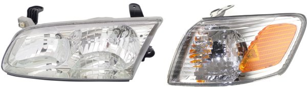 Headlight Assembly for 2000-2001 Toyota Camry, Left (Driver) Side, Halogen Light, 2-Piece kit with Corner Light, Replacement