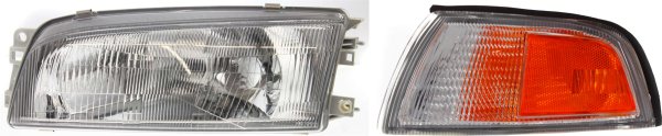 Headlight Assembly for 1997-2001 Mitsubishi Mirage, Left (Driver), Halogen, 2-Piece Kit, with Corner Light, Replacement