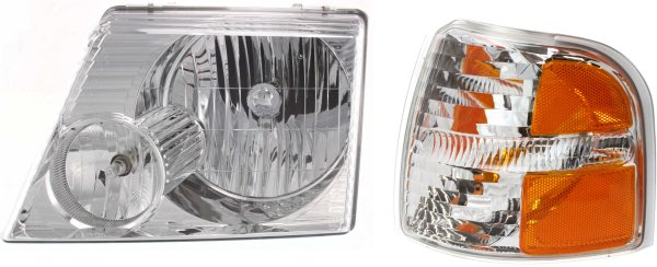Headlight Assembly for Ford Explorer 2002-2004, Left (Driver) Side, Halogen, 2-Piece kit with Corner Light, Replacement