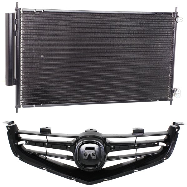 GRILLE Kit for 2004-2005 TSX, 2-Piece Painted Black Shell and Insert, with A/C Condenser Replacement