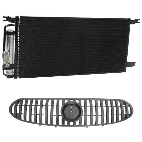 2-Piece Grille Kit for 2002-2007 Buick Rendezvous, Painted Silver Gray Shell and Insert, with Air Conditioning Condenser - Replacement