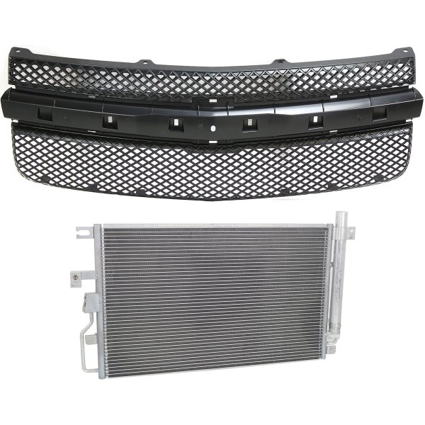 Grille Kit for 2006-2009 Chevrolet Equinox, 2-Piece Paintable Shell and Insert, without Center Bar, with Air Conditioning Condenser, Replacement
