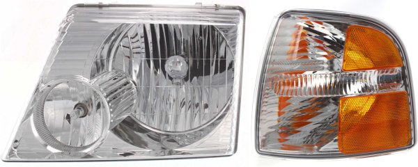 Headlight Assembly for 2004-2005 Ford Explorer, Left (Driver) Side, Halogen, 2-Piece Kit with Corner Light, Replacement