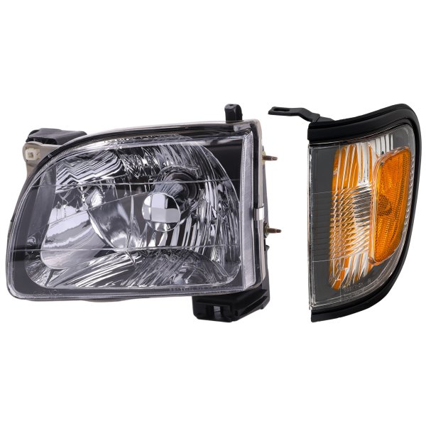 Headlight Assembly for Toyota Tacoma 2001-2004, Left (Driver), Halogen, 2-Piece Kit with Corner Light, Replacement