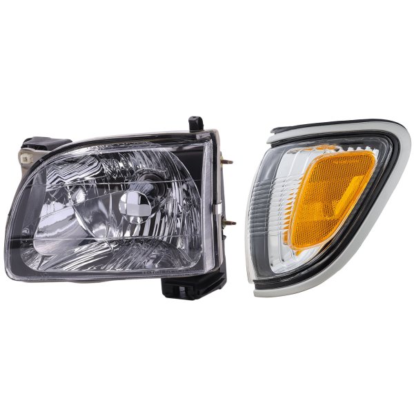Headlight Assembly for Toyota Tacoma 2001-2004, Left (Driver), Halogen, 2-Piece Kit, with Corner Light, Replacement