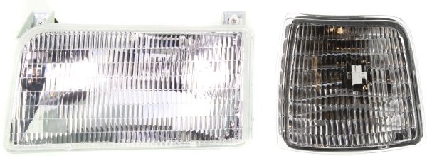 Headlight Assembly Kit for Ford F-Series (1992-1997) with Left (Driver) Side Halogen Light, 2-Piece Set, Includes Corner Light, Replacement