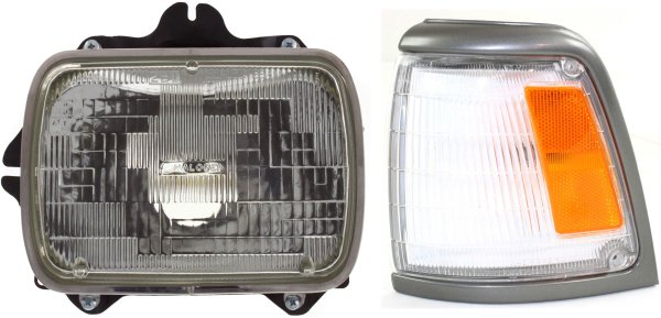 Headlight Assembly Kit for 1992-1995 Toyota Pickup, Left (Driver) Side, Halogen, 2-Piece with Corner Light, Replacement