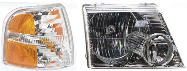 Headlight Assembly Kit for Ford Explorer 2002-2004, Right (Passenger) Side, Halogen, 2-Piece Set with Corner Light, Replacement