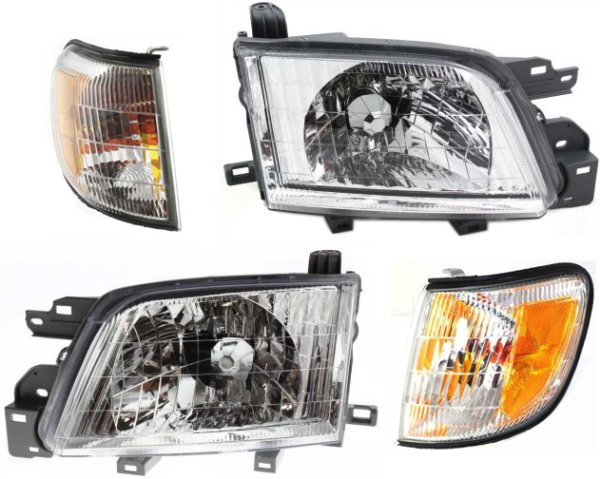 Headlight Assembly Kit for 2001-2002 Subaru Forester, Right (Passenger) & Left (Driver) Side, Halogen, 4-Piece kit with Corner Lights, Replacement