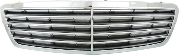 Grille for S-Class Mercedes-Benz 2003-2006, Chrome Shell with Painted Gray Insert, without Collision Warning System, Replacement