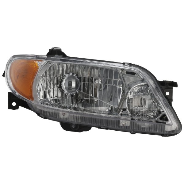 Headlight Assembly for Mazda Protege 2001-2003 Sedan, Right (Passenger), Halogen Light, Aluminum Bezel, Replacement