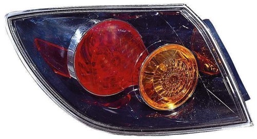 Left (Driver) Rear Tail Light Assembly Replacement Housing / Lens / Cover for 2004 - 2006 Mazda 3, 4 Door Hatchback, without LED, Includes Lens,  BN8F51180D, Replacement