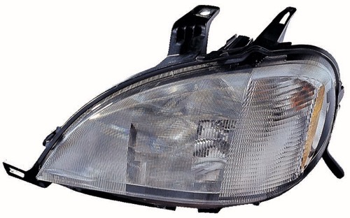 Left (Driver) Headlight Assembly for 1998-2001 Mercedes-Benz ML320, Front Housing/Lens/Cover, Halogen with Passenger Package, Composite,  1638200961, Replacement