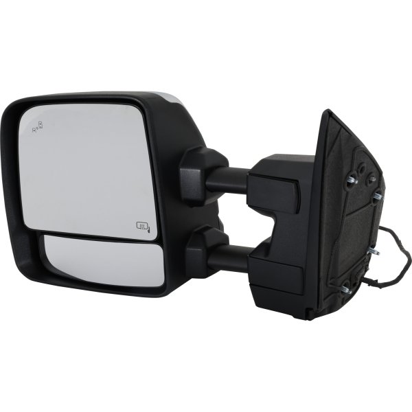 Towing Mirror for Nissan Titan XD 2016-2019, Left (Driver), Power, Manual Folding and Extending, Heated Upper Glass, Chrome, with Blind Spot Detection, without Auto-Dimming, Crew Cab, SL Model, Replacement
